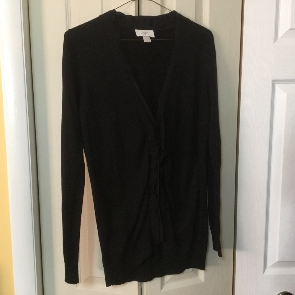 Ann Taylor LOFT Blouse Black (MED) Ruffles lined with buttons